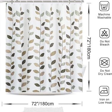 Штора для душу 180x180 см з квітами, антигрибкова, водонепроникна, швидковисихаюча, поліестер, з 12 кільцями