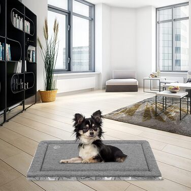 EMPSIGN Dog Bed, Medium-Sized Dogs, Washable Dog Cushion (cool and warm), Dog Mat made of High-Density Foam for Cages, Gray, 76x51x2.8cm (M (61*46*2.8cm))