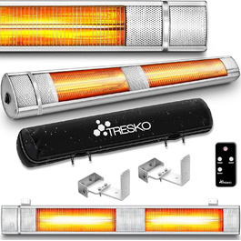 Інфрачервовий обігрівач TRESKO 3000W з пульт дистанційного керування | Тепловий струмінь для тераси, електричний, 3 режими | Тепловий струмінь для тераси, внутрішній та зовнішній | Настінний інфрачервовий обігрівач, обігрівач для пеленального столику (срібний)
