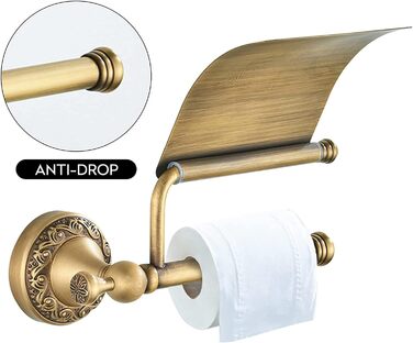 CASEWIND Toilet Paper Holder Antique, Brass Toilet Paper Holder, Retro Toilet Paper Roll Holder with Cover, Drill Wall Mount Vintage