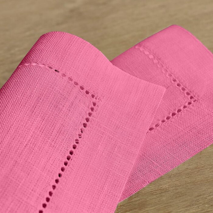 Лляні коктейльні серветки Solino Home з класичним хохлом, 15,2×15,2 см, 12 шт, 100% натуральний льон, фламінго-рожеві, для сервірування столу, весняний декор