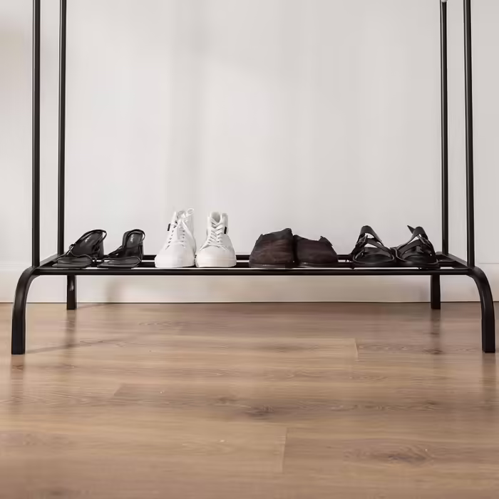 Металевий вішак для одягу Newlux Hangy Duo 30, до 24 кг, з полицею для взуття, чорний, 50x40x160 см, стійкий, легка збірка, захист підлоги