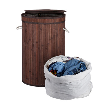 Relaxdays Laundry Basket Bamboo with Folding Lid