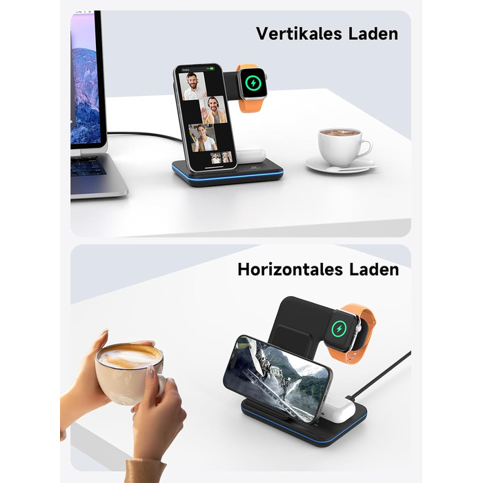 Бездротова зарядка 3-в-1 для Apple iPhone, Apple Watch та AirPods (чорний)