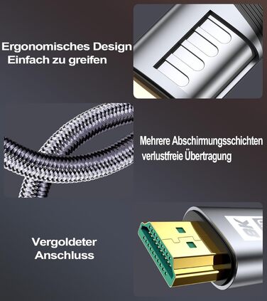 Кабель HDMI 2.1 AviBrex 4M 8K (60Hz), 4K (240Hz), Ultra HD, 48Gbps, HDR, eARC, HDCP2.3, для PS5/4/3, TV, Blu-ray, проектор, сірий