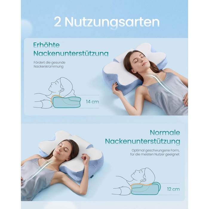 Подушка SONGMICS ергономічна з Memory Foam, регульована висота, для сну на боці, спині та животі, колір: блакитно-білий (TBP051GZ02)
