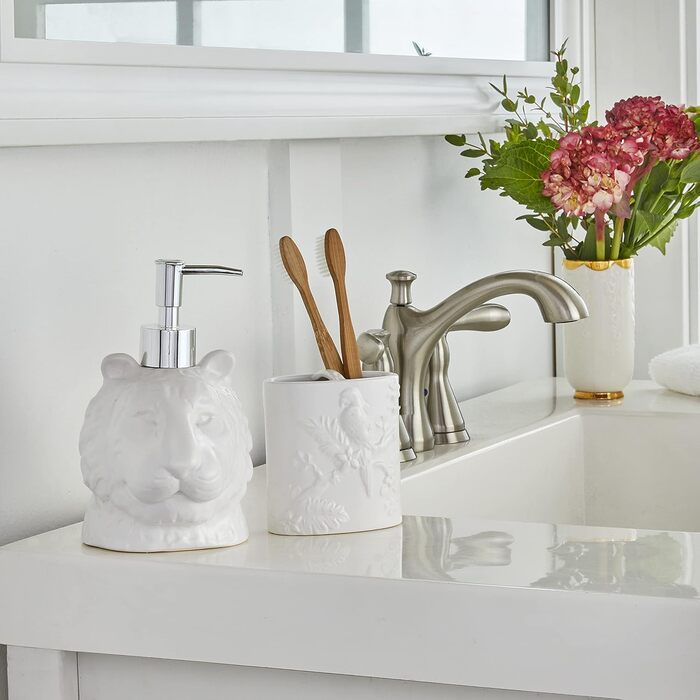 SKL Home Vern Yip Jungle Cats Toothbrush Holder, Ceramic, White