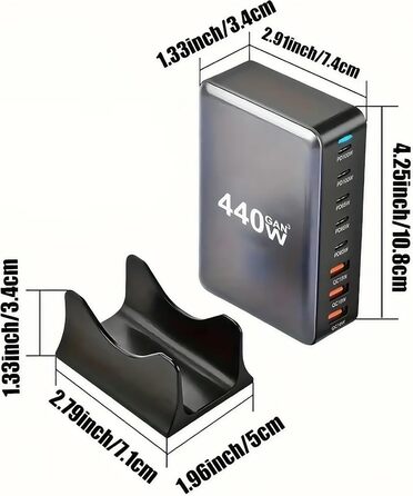 Зарядний пристрій USB-C 620W, 10 портів, швидка зарядка PD PPS 100W, для MacBook Pro/Air, iPad, iPhone 16/15/14/13/12 Pro Max, Samsung
