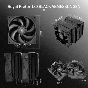 Thermalright Royal Pretor 130: Кулер CPU з 6 тепловими трубками, сумісний з Intel LGA115X/1200/2011/1700/1851 та AM4/AM5, охолодження для ПК