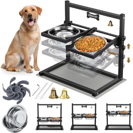 Підвищена годівниця для собак Sunowl, регульована висота та кут, 2 миски, нержавіюча сталь, повільне годування, антиковзаюча підставка