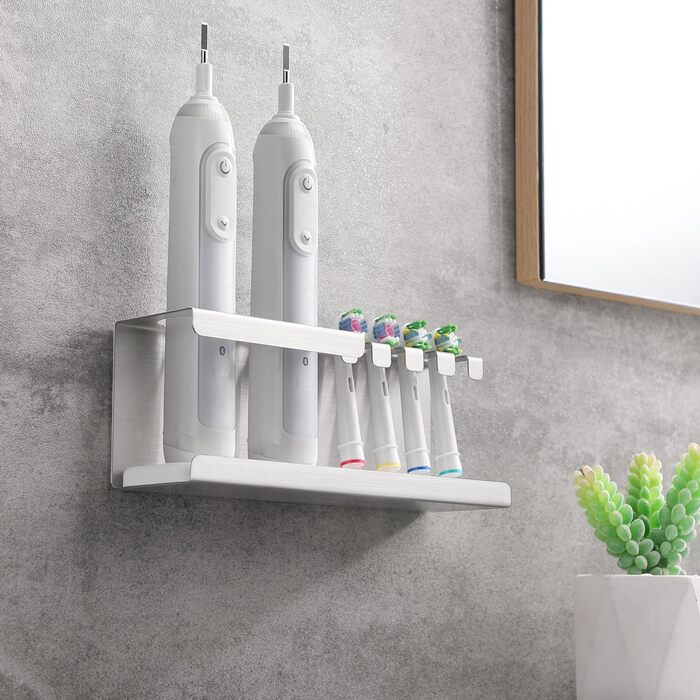 Тримач для електричної зубної щітки, нержавіюча сталь, кріплення на стіну без свердління, універсальний для насадок (сріблястий)