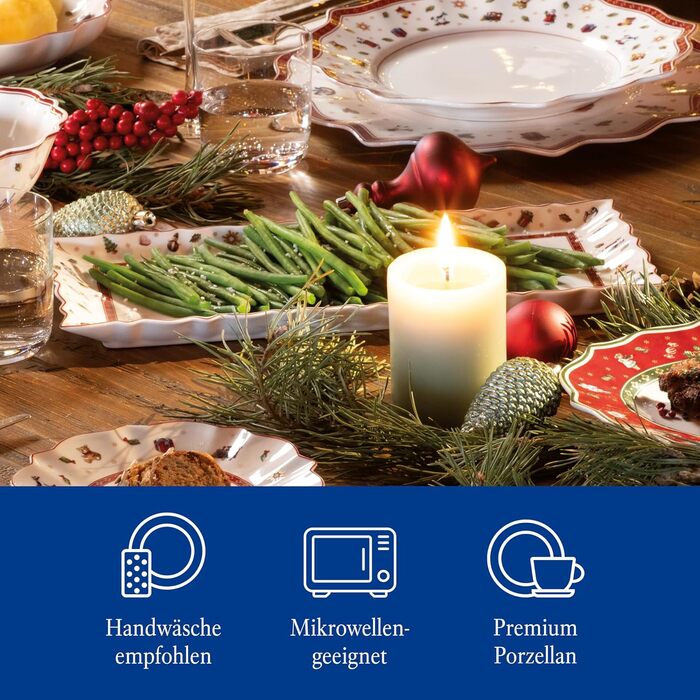 Преміальна прямокутна сервірувальна тарілка Villeroy & Boch Toy's Delight для кексу, штолена та різдвяних солодощів, порцеляна, новорічний декор