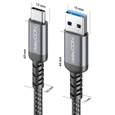 Кабель USB-A на USB-C deleyCON 1.5м, USB 3.0 (5Gbps), для смартфонів, планшетів, ноутбуків, камер, HDD, SSD