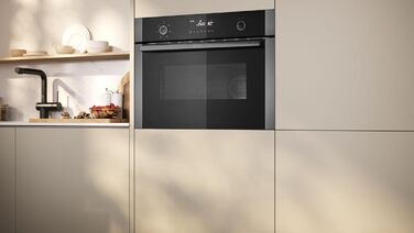 Вбудована мікрохвильова піч NEFF HLAWG25S3, 50x38 см, з конвекцією, LED-дисплей, автоматичні програми, Easy Clean, чорний колір