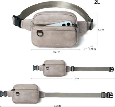 Сумка на пояс для жінок та чоловіків, 2 л, веганська шкіра, коричнева, 8 дюймів, модна, для подорожей, хайкінгу, бігу.