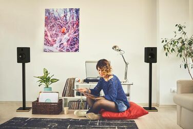 Підлогові стійки для акустики Kanto ST34P - пара, чорний метал, дерев'яний постамент | До 13.6 кг