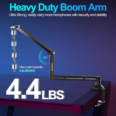 Низькопрофільний мікрофонний важіль, міцний тримач для мікрофону з кріпленням до столу 7 см, адаптери 3/8' та 5/8', для Blue Yeti, подкастів, геймінгу, вантажопідйомність до 2 кг, чорний
