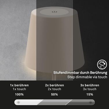 LED настільна лампа BRILONER: бездротова, сенсорна, димер, регулювання висоти, для дому та кемпінгу, 36x10,5 см, бежевий, тепле біле світло