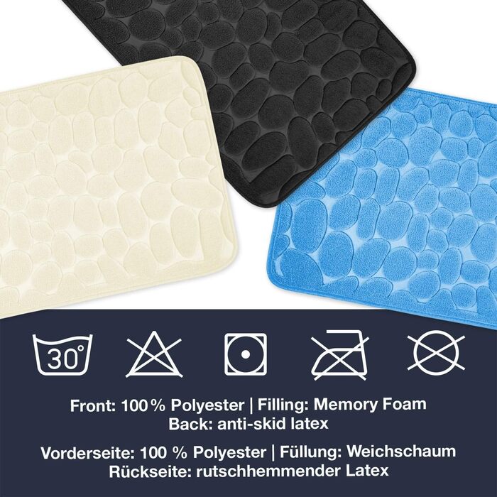 Memory Foam Bathroom Rug - Non-Slip Washable & Quick-Drying Bath Mat - 50x80 cm Black