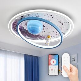 RRBEST LED Ceiling Light, Modern Design Moon Astronaut Ceiling Light, Dimmable with Remote Control, Boys and Girls Children's Room Lamps, Children's Room Decorative Ceiling Lamp (Blue, 50cm*16cm)