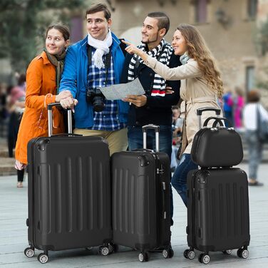 Набір валіз LALAHO 3/4: Чотири валізи з ABS-пластику, косметичка, ручна поклажа, захист кутів (Рожеве золото-3)