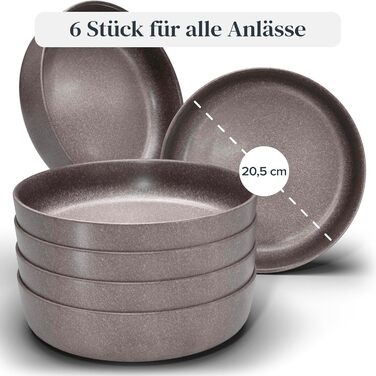 Stoneware Soup Bowls, 6 Person Serving. High-Quality Urban Style TEST VERY GOOD. Deep Plate Set - Scratch-Resistant, Dishwasher & Microwave Safe - Pasta Bowls, Deep & Large - Pure Living Dinnerware in Matte Gray-Brown