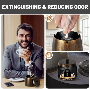 Набір ашеновічників для вулиці 2 шт., нержавіюча сталь, ретро дизайн, з кришкою, для внутрішнього та зовнішнього використання, вітрозахисний, з неслизьким дном, для саду, бару та балкону