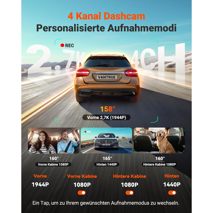 Автомобільний відеореєстратор VANTRUE N5S з сенсором STARVIS 2, 3-канальна зйомка 2.7K+1080P*2+1440P (передній, внутрішній, задній камери)