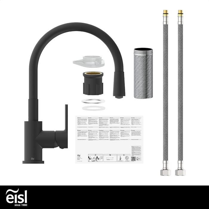 Кран кухонний гнучкий EISL Flexo з нержавіючої сталі/чорний, 360° обертання, Soft-Touch шланг, NI186FLNIB