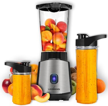 LEHMANN 1200W Stand Mixer & Smoothie Maker - Portable Blender with 2 Bottles (570ml & 400ml), Easy to Clean, 4-Blade System, Mini Blender for Juices, Shakes & Protein Shakes