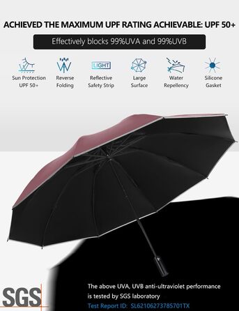 XIXVON Umbrella Pro | LSF 50+ 99% UV Protection, Reflective Safety Stripe, Stable, Windproof, Portable for Travel, Automatic | Inverted Umbrella One Size X2 Pro (Red)