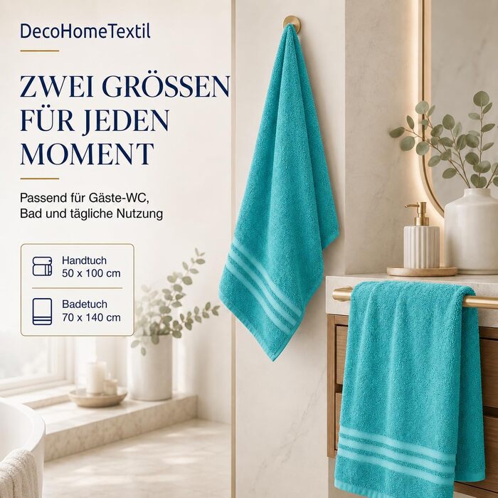 Набір рушників для рук DecoHomeTextil Eco (6 шт), 50x100 см, бірюзовий — екологічний махровий сет, м'який та гігроскопічний