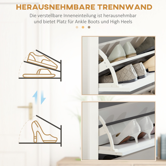HOMCOM Shoe Cabinet Shoe Kickers Shoe Shelf 3 Flaps for 18 Pairs of Shoes Space-Saving in White and Natural 72 x 26 x 112 cm for Entrance Hall & Entryway