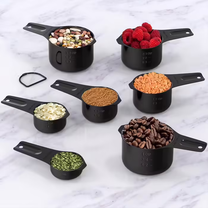 Stainless Steel Measuring Cups Wildone Metal Measuring Cup Set with easy-to-read markings for measuring dry or liquid ingredients 7-piece set (black)