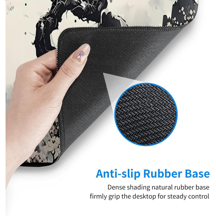 Килимок для миші для геймінгу, чорний, з принтом Канагава, великий, 80 x 30 см, нековзна гумова основа, водонепроникний, з прошитими краями, для геймінгу, офісу, дому