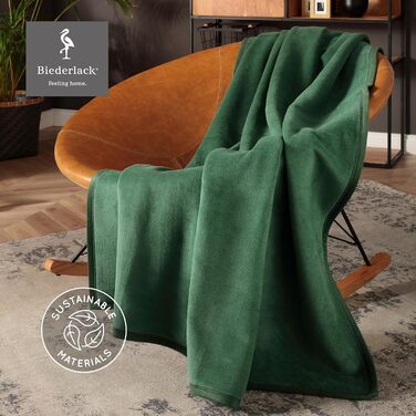Плед Biederlack Pure Cotton, 100% бавовна, темно-зелений, 150x200 см, виготовлений у Німеччині, сертифікат OEKO-TEX, екологічний, м'який плед для дивану та спальні