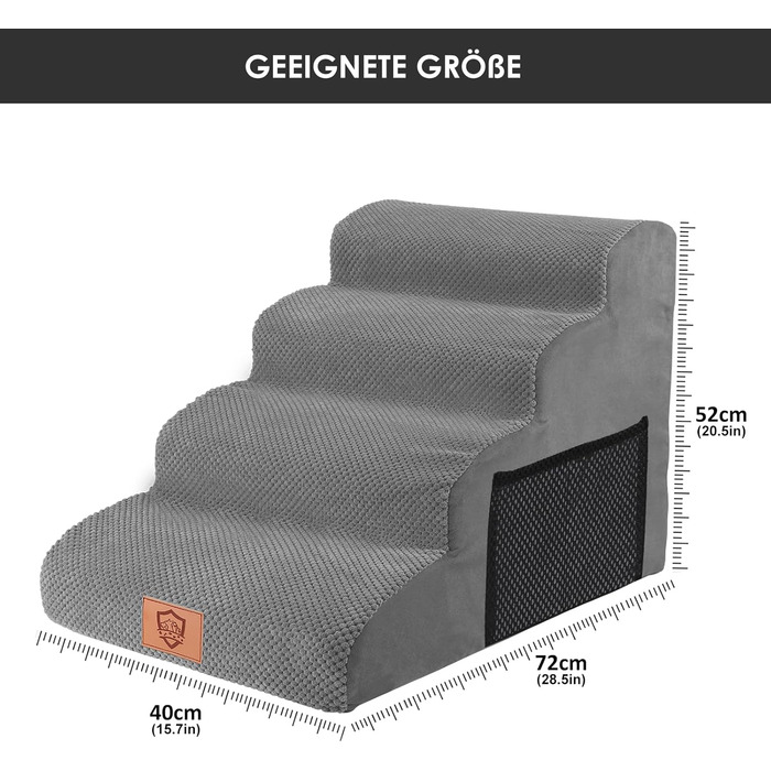 Сходинки для собак Zvonema: 3 сходинки, 60x40x40 см, сірий плюшевий чохол, водонепроникні, з антиковзким покриттям
