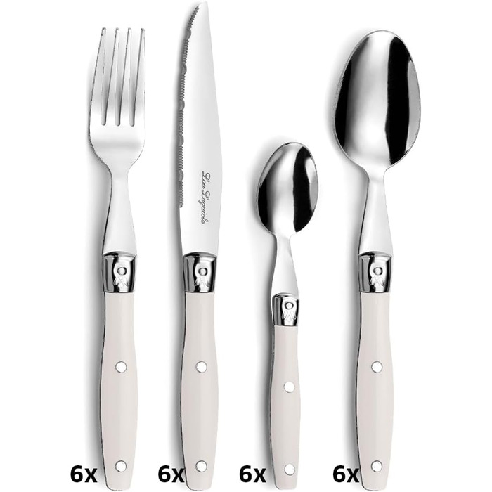 Набір столових приборів Lou Laguiole для стейків (24 шт.) | Набір для 6 осіб | Нержавіюча сталь, кремовий колір