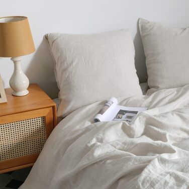 CHUFFED Linen Bedding Set 220x240 3-Piece Bedding Set 100% Natural Linen Bedding - 1 Duvet Cover 220x240 cm + 2 Pillowcases 80x80 cm with Zipper, Soft Breathable, Natural Linen 220x240 cm