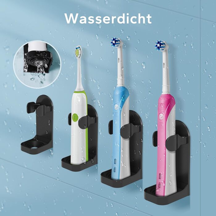 Двоматричний електричний тримач для зубних щіток HOMMAND для кріплення на стіну, чорний (2 шт.)