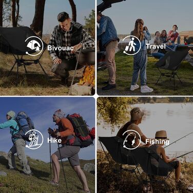 Складний туристичний стілець TOPCHANCES для кемпінгу та відпочинку на природі. Міцний, легкий, з кишенею, чорний