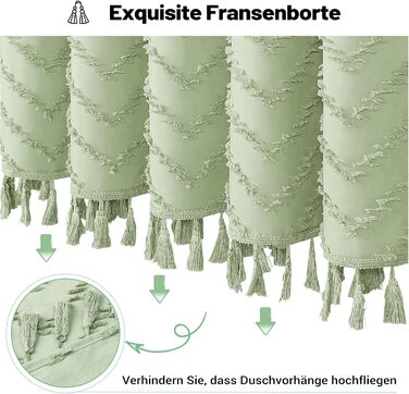 Штора для душу BTTN 180x180 см, Бохо, бежева з китицями, водонепроникна, з гачками (12 шт.)