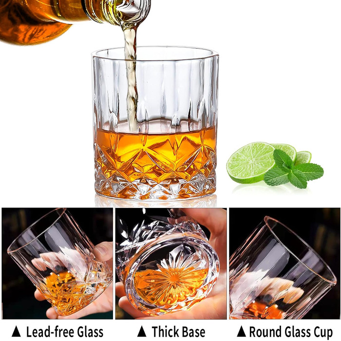 Набір склянок для віскі (6 шт.), 300 мл, кришталеві, для бурбону, бренді, рому, коктейлів, для дому, бару, вечірки, прозорі
