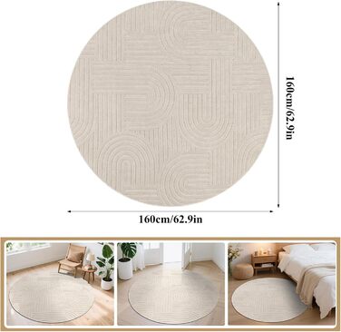 Килим для вітальні 160x230 см, великий пухнастий з коротким ворсом, миючий, сучасний, з 3D ефектом, нековзний, для їдальні, кухні, спальні, бежевий