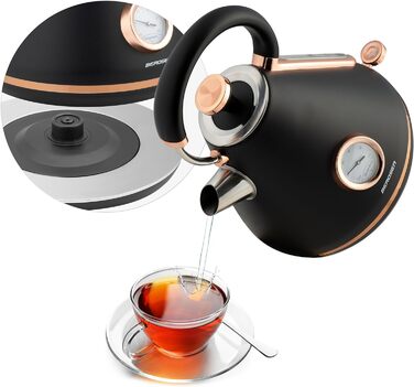 Елегантний чайник Berdsen BD-701 з термометром, 1.7L, чорний