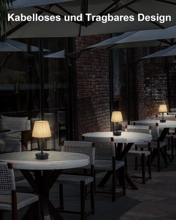 Акумуляторна настільна лампа: портативна, бездротова з димером, для дому та саду, з абажуром з льону, антична металева біла, з смугастим абажуром (чорно-білий)