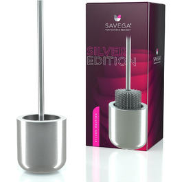 Набір для туалету SAVEGA: щітка для унітазу з нержавіючої сталі та силікону з підставкою, антибактеріальна головка, WC-газетниця, сріблястий колір