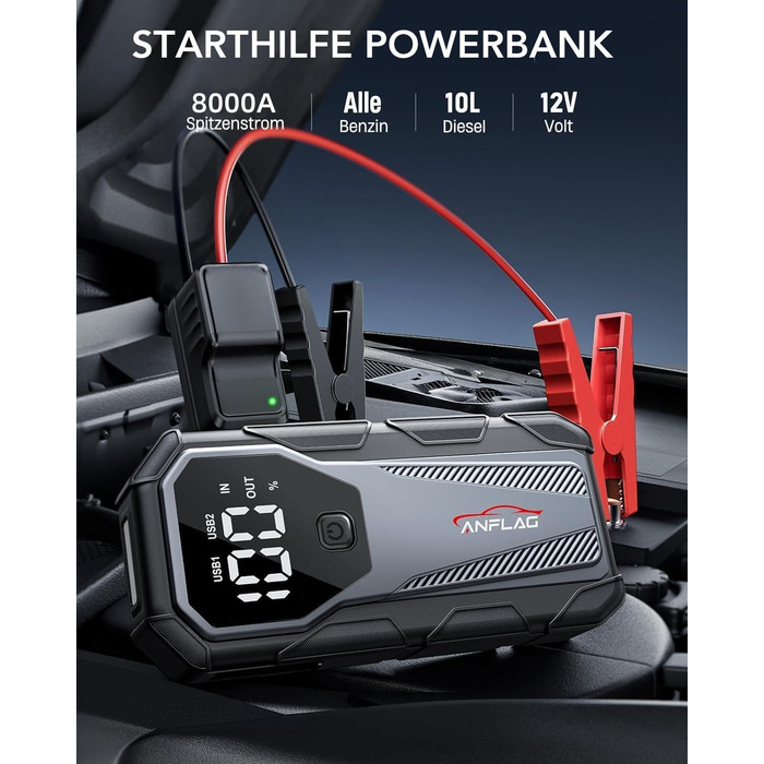 Пауербанк для прикурювання авто Auto Starthilfe 8000A, пусковий пристрій 12V для бензину/дизеля, USB швидка зарядка 3.0 BD40