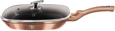 Сковорода гриль BerlingerHaus Metallic Line Rose Gold Edition 28 см з кришкою, нержавіюча сталь 18/8, рожеве золото