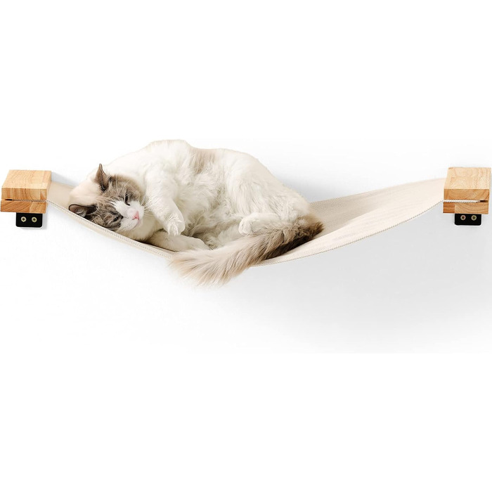 FUKUMARU Cat Wall Hammock, 91 x 33 cm Cat Bridge made of natural solid rubber wood, Wall Cat Bed for DIY Cat Highway and Cat Wall for Cats